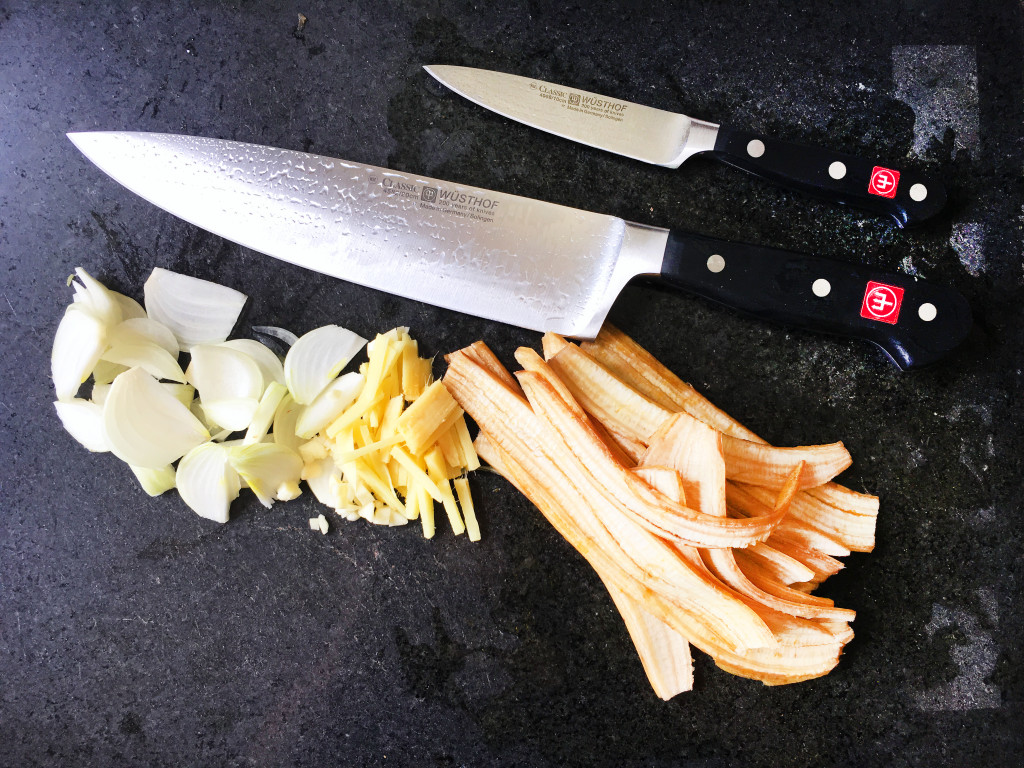 Preparing my banana skin curry with my Wüsthof Classic Cook's and Paring Knives.
